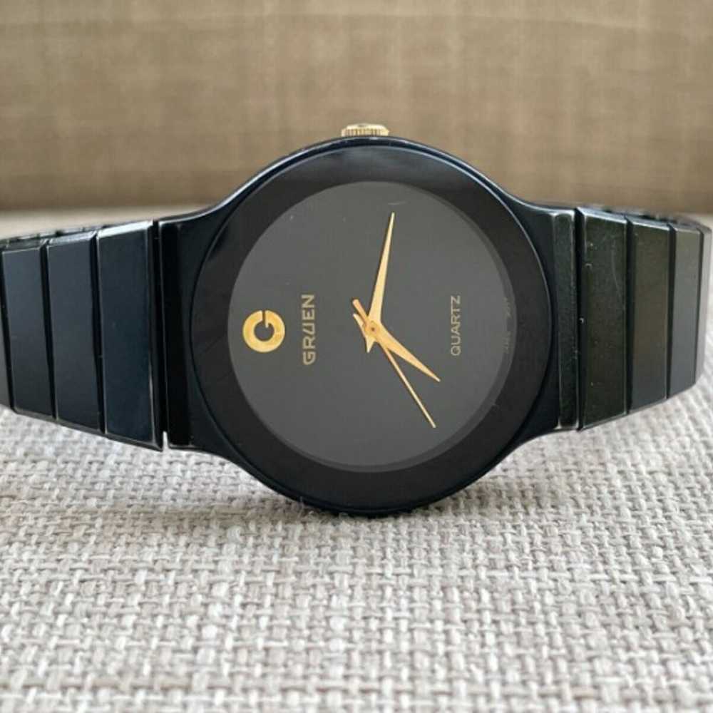 Gruen Vintage Wrist Watch Black Tone Analog Quart… - image 2