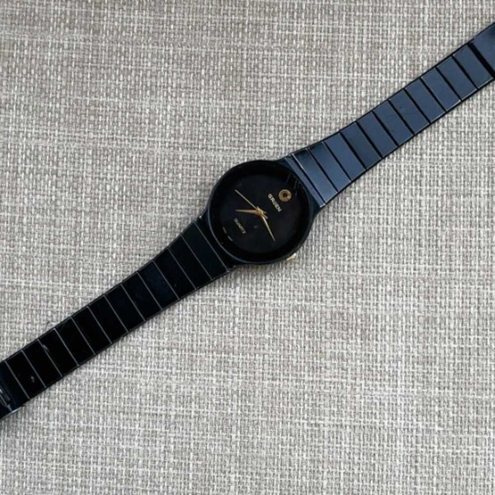 Gruen Vintage Wrist Watch Black Tone Analog Quart… - image 8