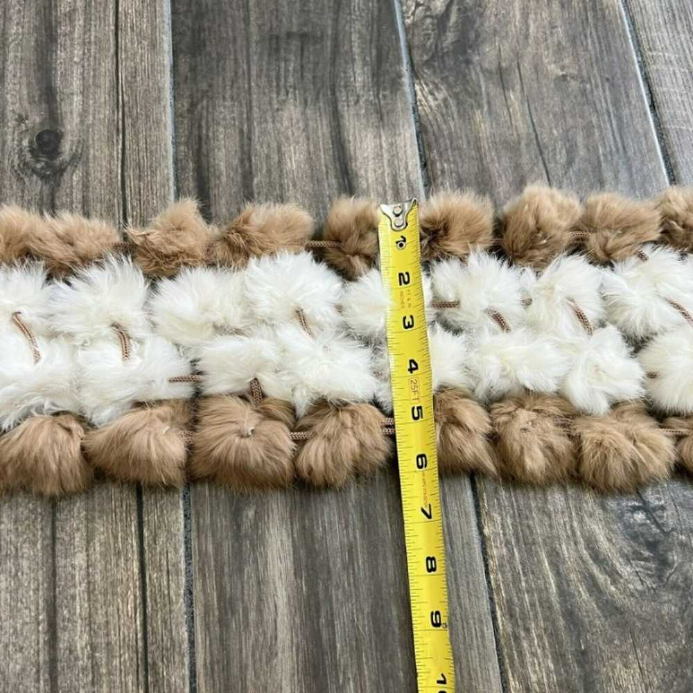 vintage rabbit fur scarf pom pom tan white - image 3