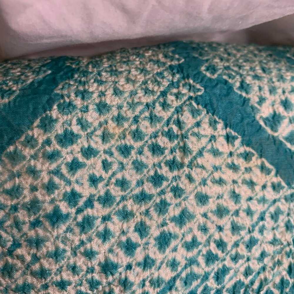 Vintage textured silk dark aqua & white swirl pat… - image 10