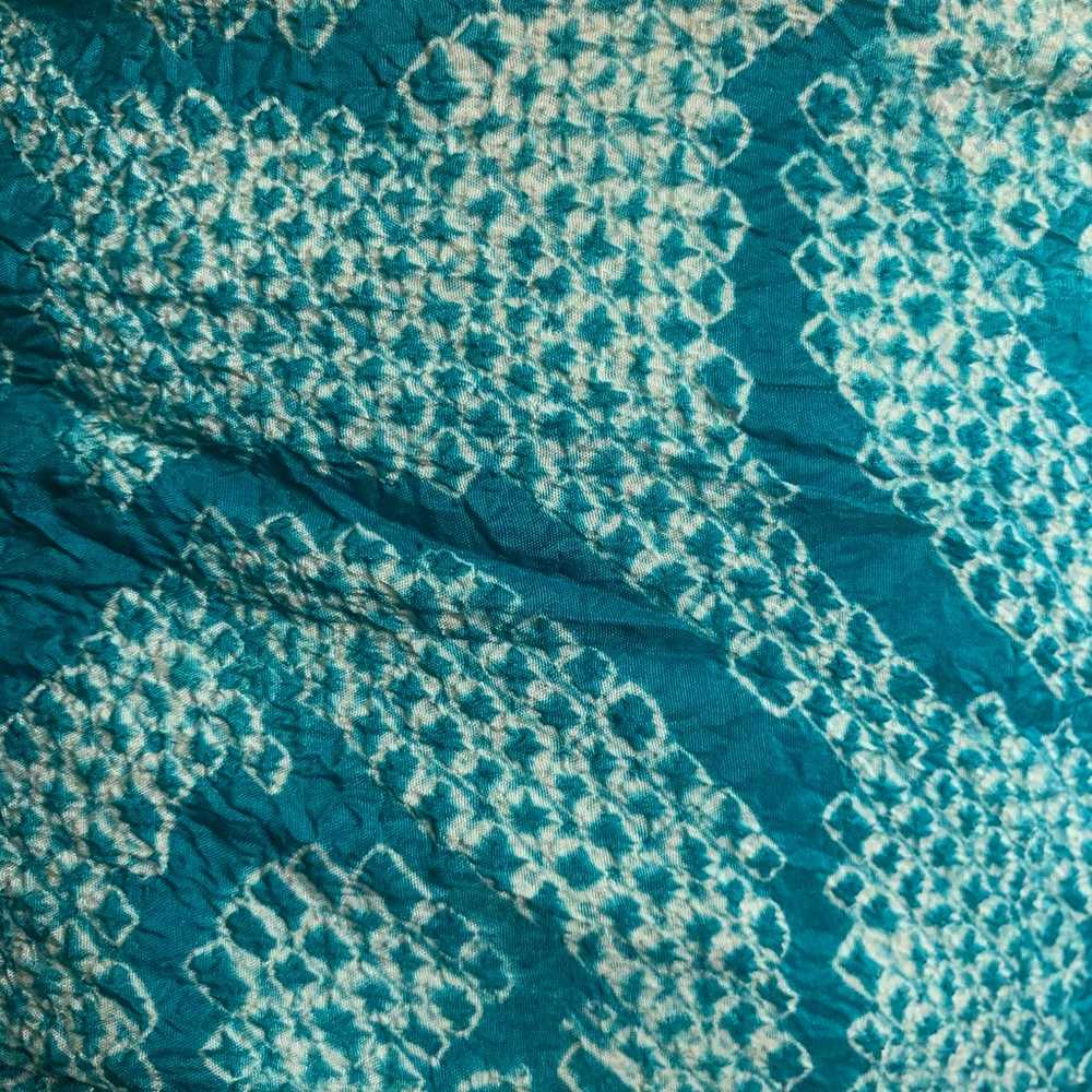 Vintage textured silk dark aqua & white swirl pat… - image 4