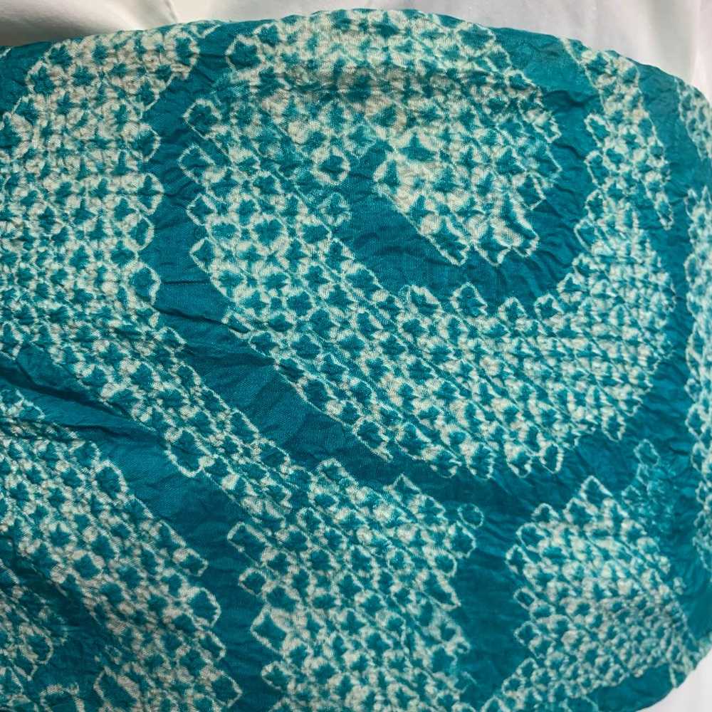 Vintage textured silk dark aqua & white swirl pat… - image 5