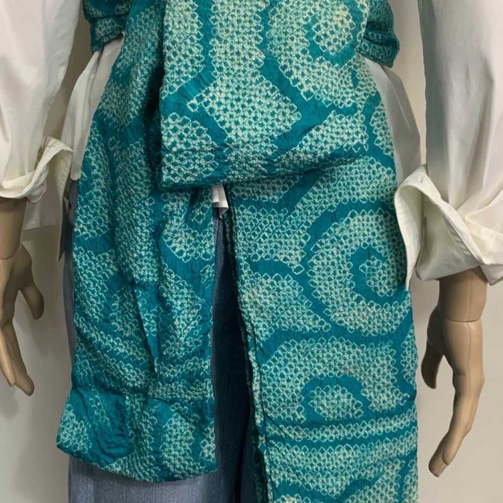 Vintage textured silk dark aqua & white swirl pat… - image 7