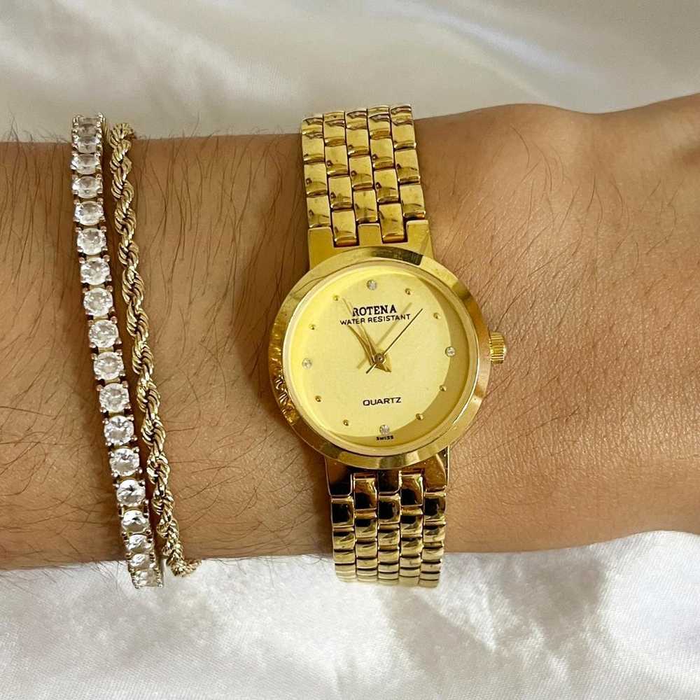 Women's Vintage Gold Watch Swiss Rotena Perfect w… - image 3