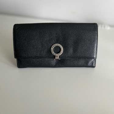 BVLGARI women’s black leather long wallet