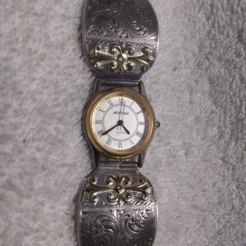 Montana Silversmiths Watch Engraved Silver Gold A… - image 1