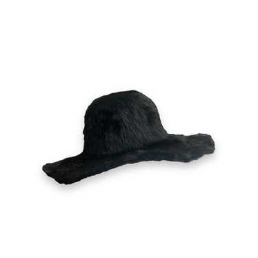 Vintage 70s Black Fur Wide Brim Hat - image 1