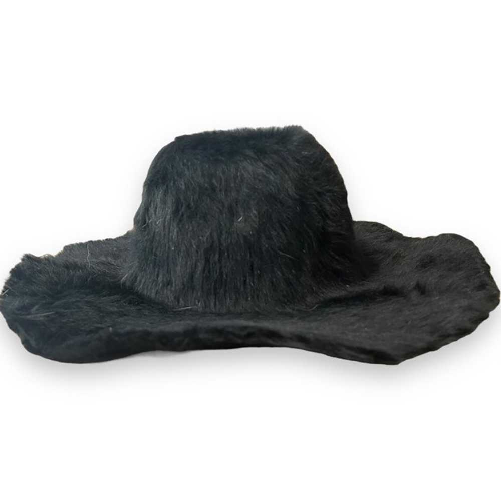 Vintage 70s Black Fur Wide Brim Hat - image 3