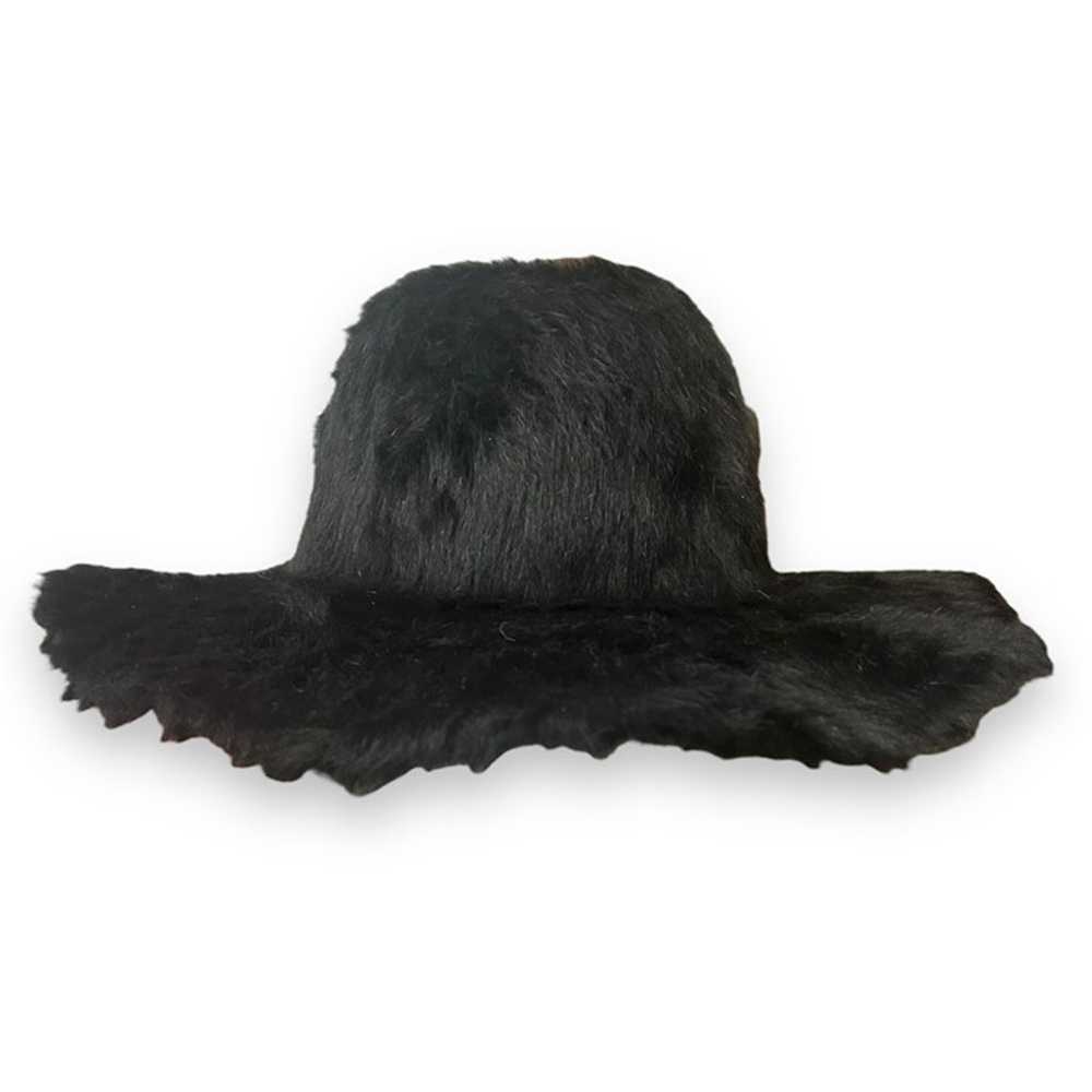 Vintage 70s Black Fur Wide Brim Hat - image 5