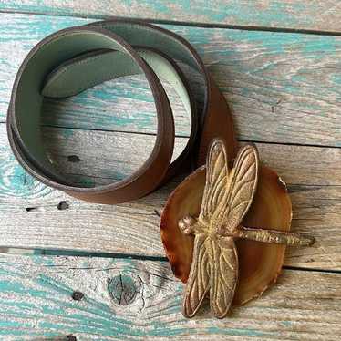 VTG Cosa Monna Leather Belt Metal Dragonfly Natur… - image 1