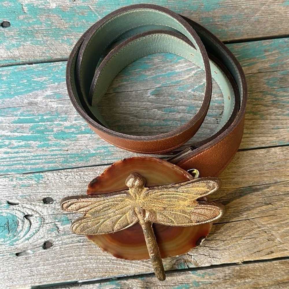 VTG Cosa Monna Leather Belt Metal Dragonfly Natur… - image 2