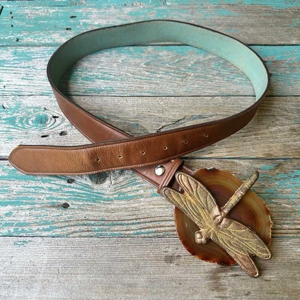 VTG Cosa Monna Leather Belt Metal Dragonfly Natur… - image 3