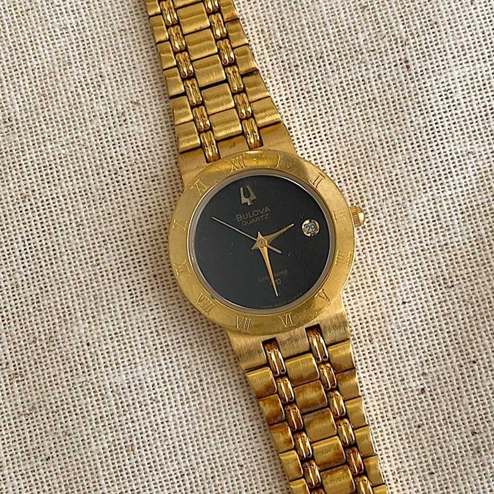 Roman Numeral, 18k Gold Plated Bulova Diamond - image 3