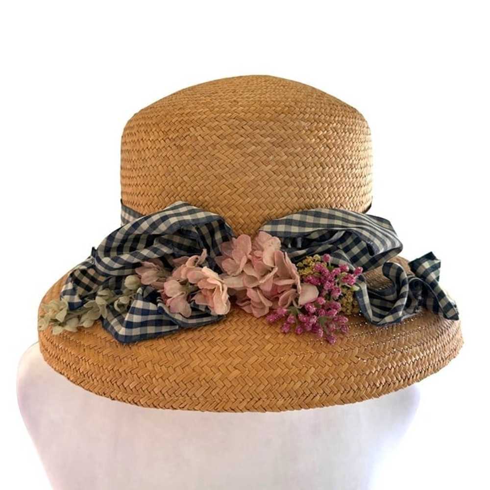 Grevi Mode Firenze Italy Vintage Straw Hat Gingha… - image 1