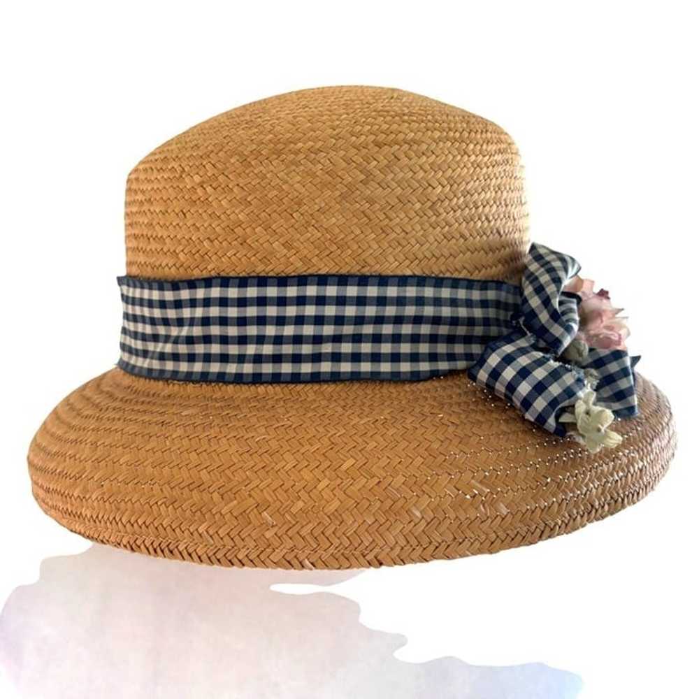 Grevi Mode Firenze Italy Vintage Straw Hat Gingha… - image 2