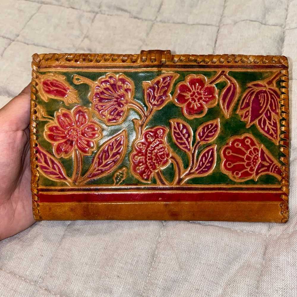 VINTAGE FLORAL SHEEP SKIN LEATHER WALLET CLUTCH M… - image 2