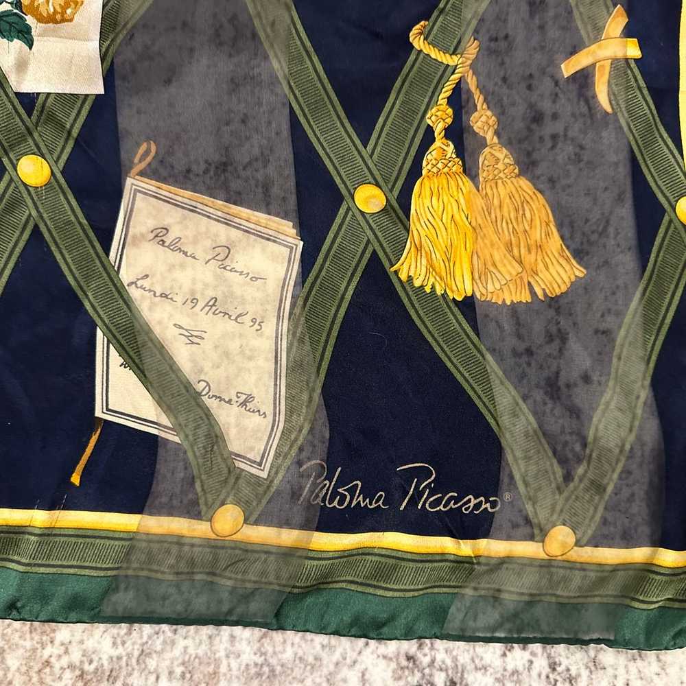 Vintage Paloma Picasso Silk Scarf Italy Green Yel… - image 5