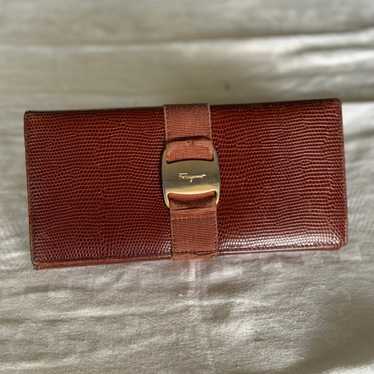 Ferragamo Vara Ribbon Lizard Leather Long Wallet