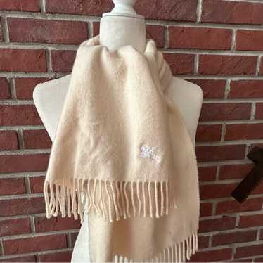 •Burberrys Cream 100% Cashmere Fringed Scarf Vinta