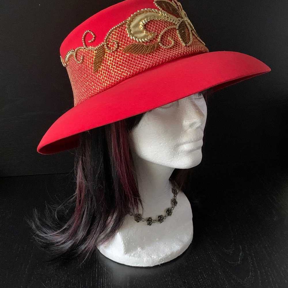 Champagne Italy Red Hat Vintage OOAK Gold Amber B… - image 1