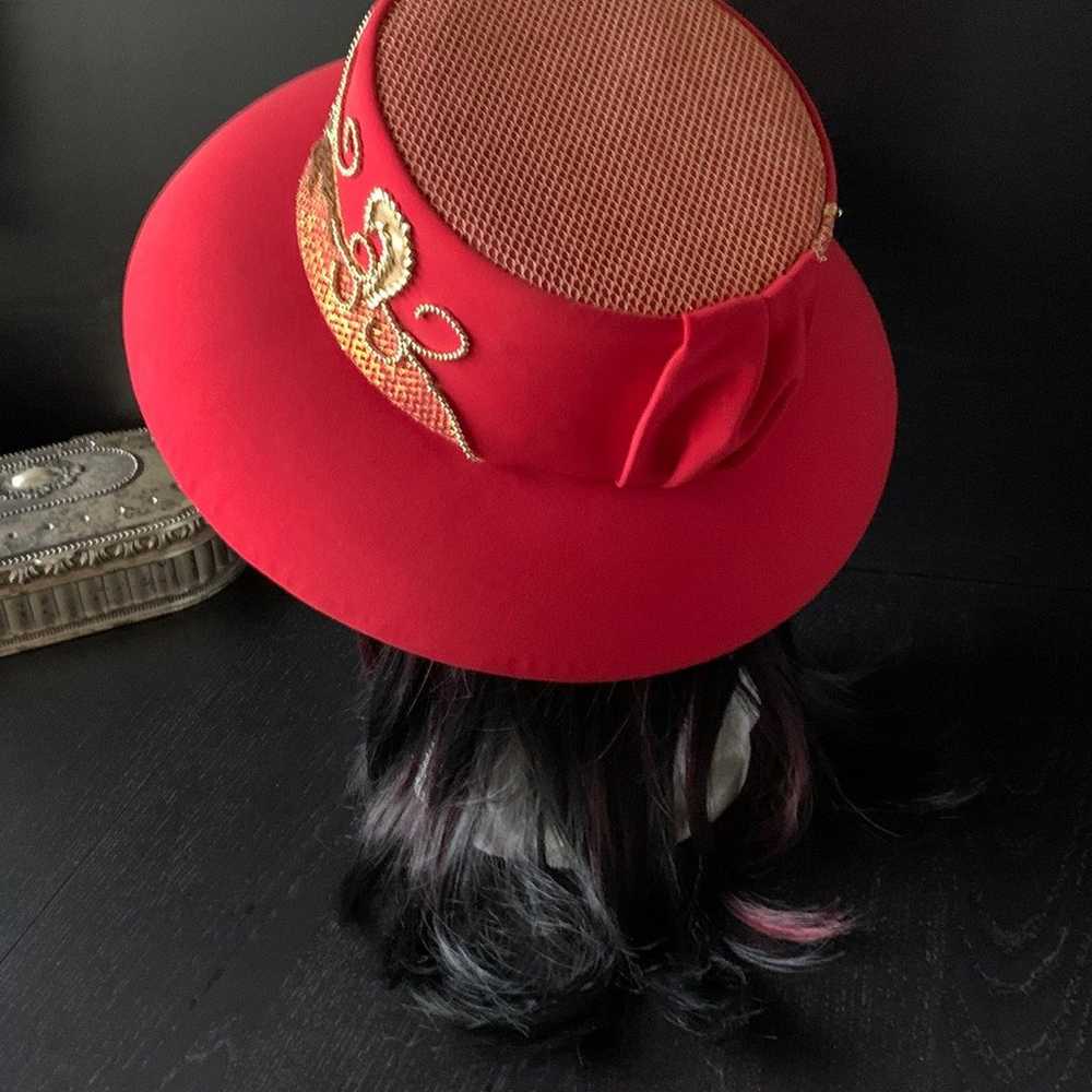 Champagne Italy Red Hat Vintage OOAK Gold Amber B… - image 2