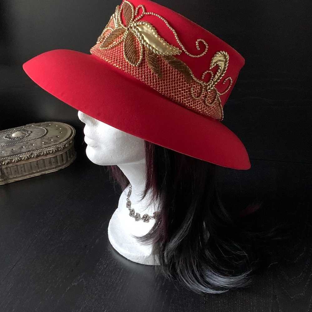 Champagne Italy Red Hat Vintage OOAK Gold Amber B… - image 4