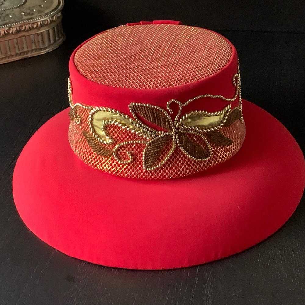 Champagne Italy Red Hat Vintage OOAK Gold Amber B… - image 5