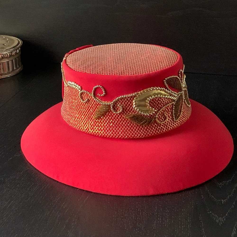 Champagne Italy Red Hat Vintage OOAK Gold Amber B… - image 6