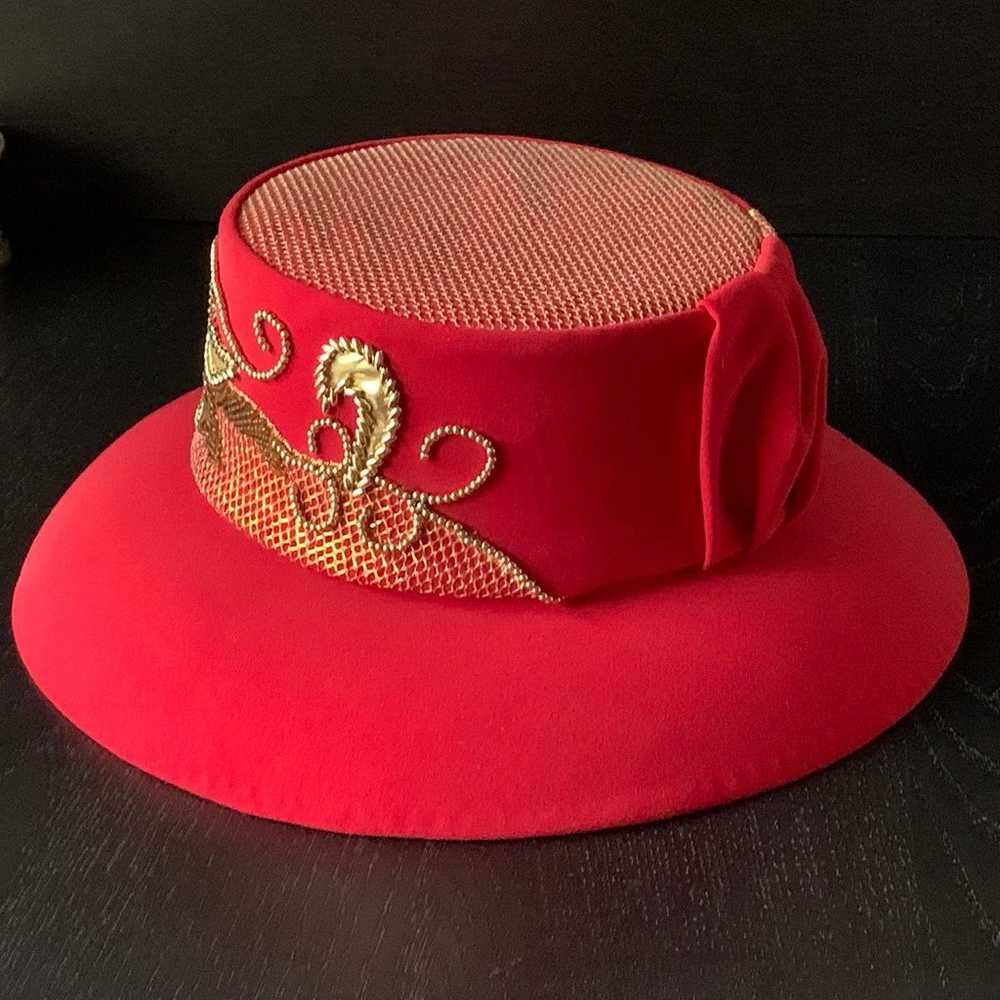 Champagne Italy Red Hat Vintage OOAK Gold Amber B… - image 7