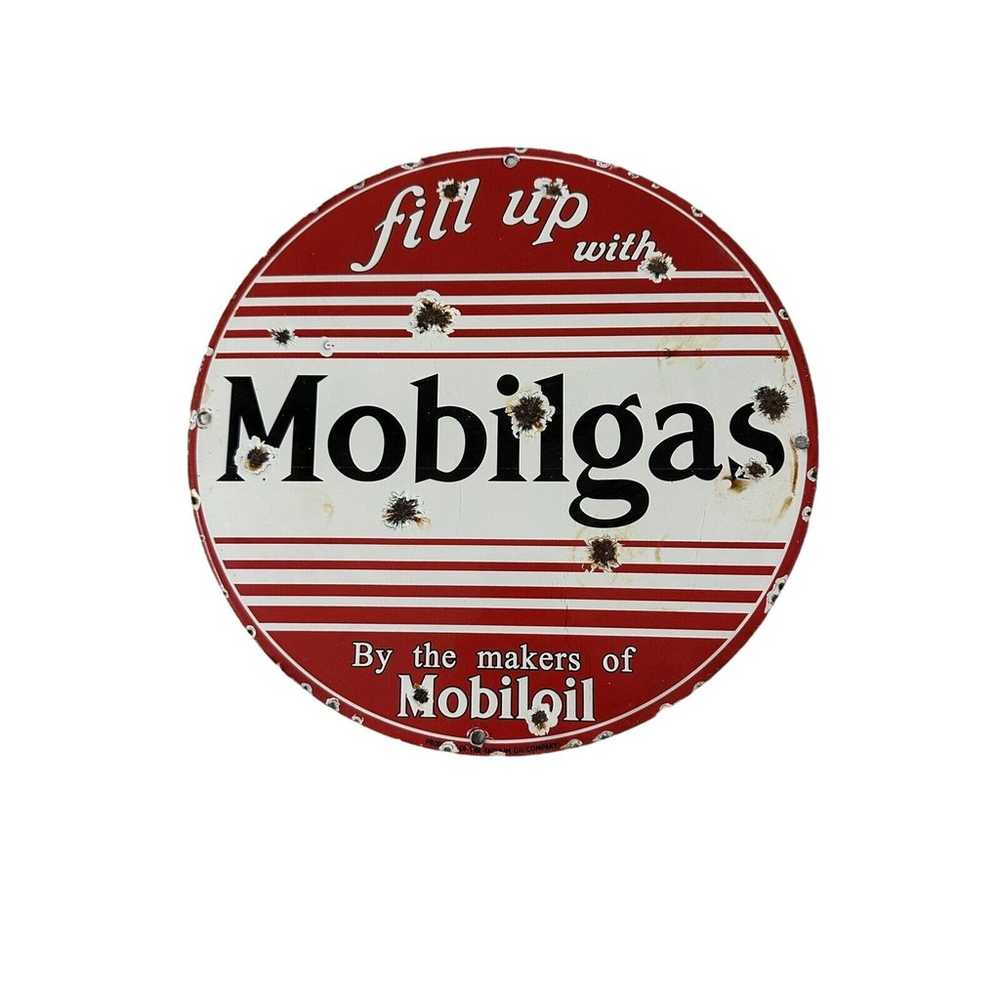 VINTAGE RED MOBIL GAS MOBILOIL PORCELAIN METAL EN… - image 1