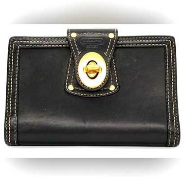 VINTAGE Coach studded Turn Lock Wallet Black Leat… - image 1