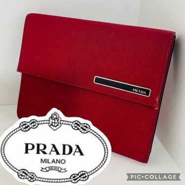 PRADA Compact Tri-Fold Wallet Red with Plate Logo - image 1