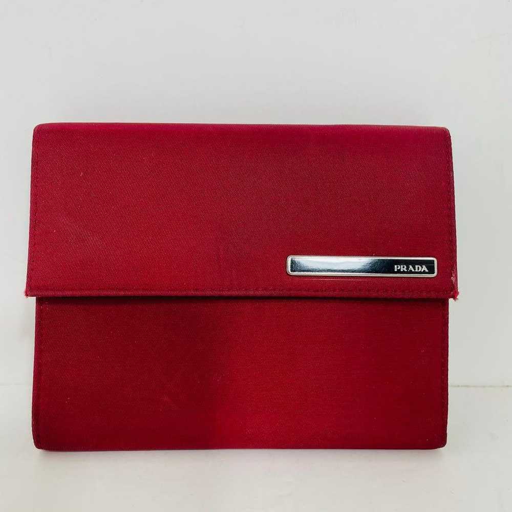 PRADA Compact Tri-Fold Wallet Red with Plate Logo - image 2