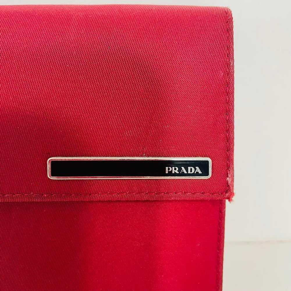 PRADA Compact Tri-Fold Wallet Red with Plate Logo - image 3