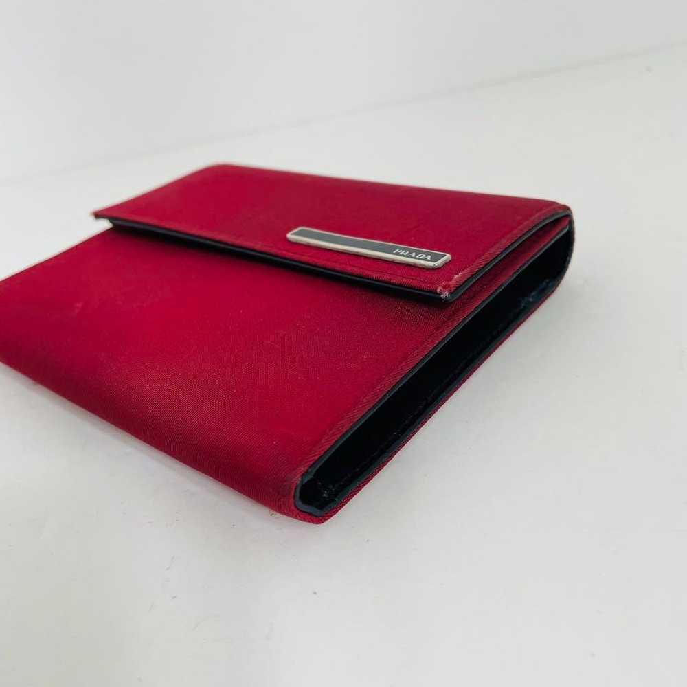 PRADA Compact Tri-Fold Wallet Red with Plate Logo - image 5