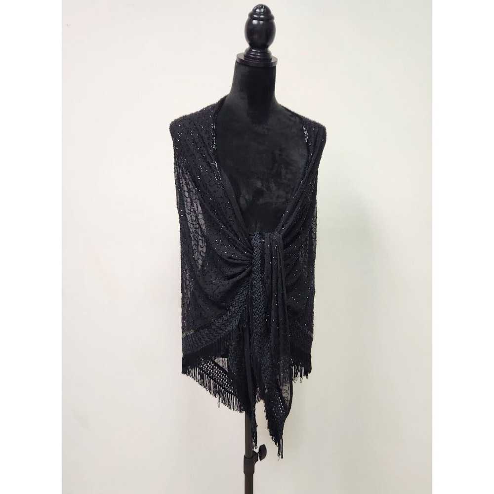 Vintage Women's Triangle Black Beaded Shawl Wrap … - image 2