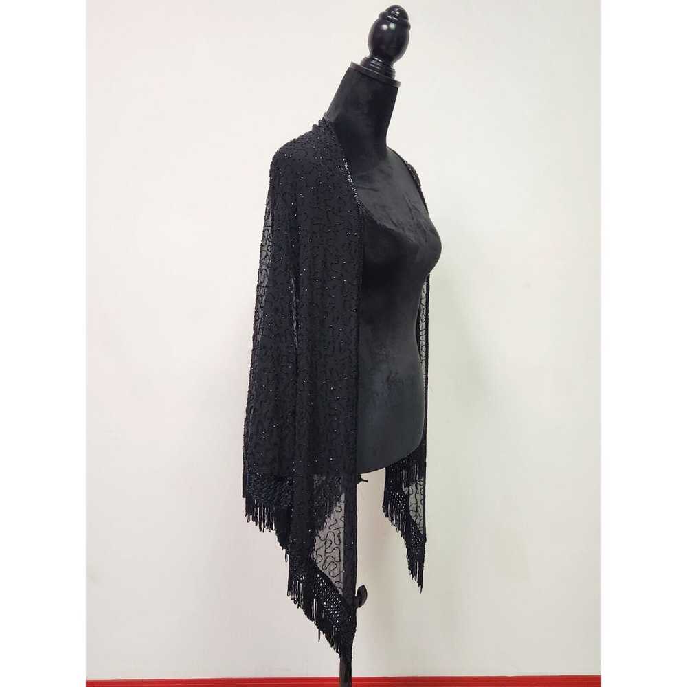 Vintage Women's Triangle Black Beaded Shawl Wrap … - image 3