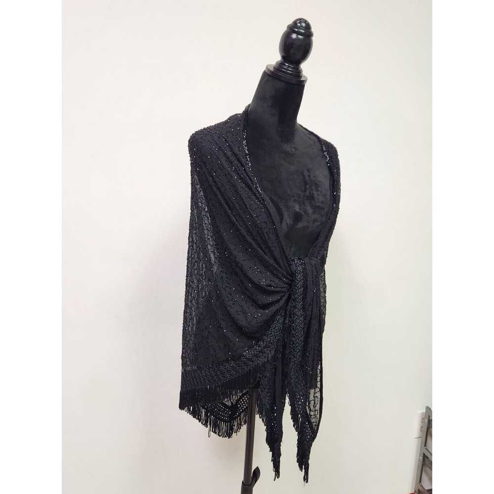 Vintage Women's Triangle Black Beaded Shawl Wrap … - image 5