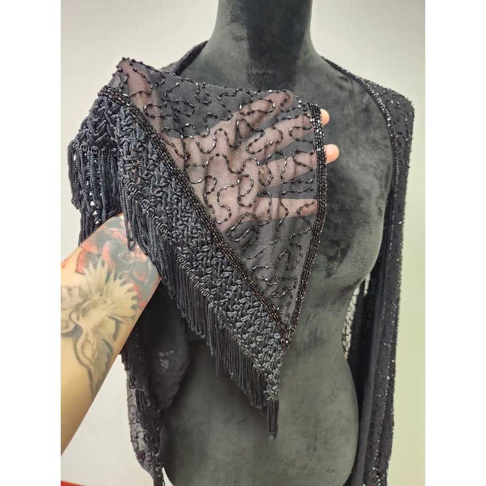 Vintage Women's Triangle Black Beaded Shawl Wrap … - image 8