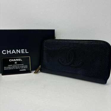 CHANEL Caviar Skin Round Zipper Coco Mark Black