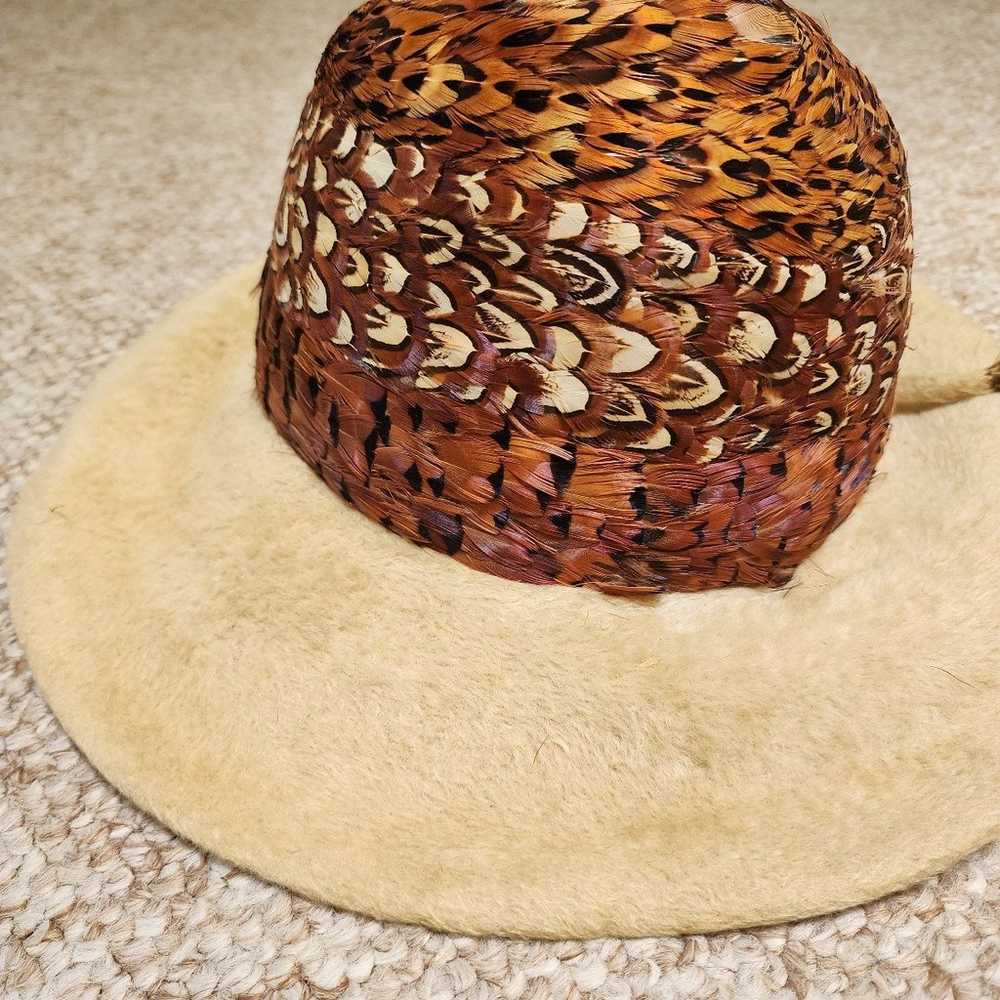 Vintage 1960s Jack McConnell Brown Feathered Hat - image 4