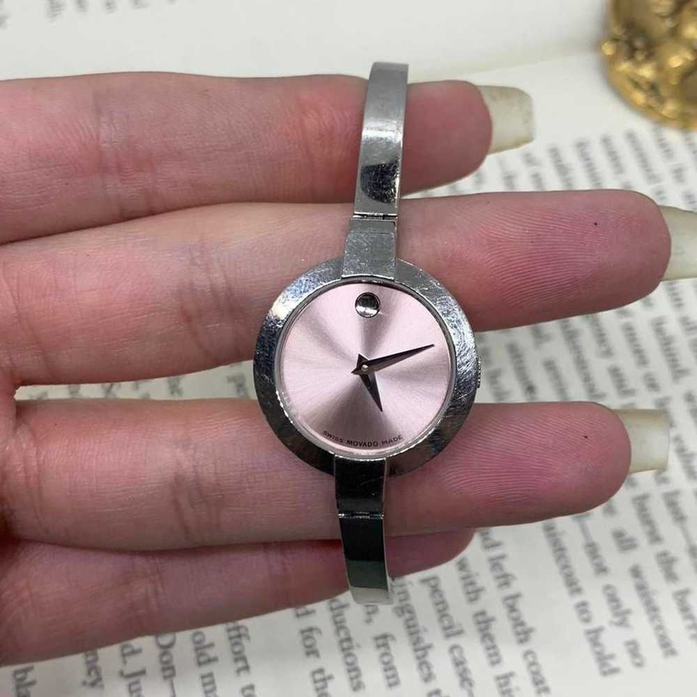 Silver Tone Dainty Movado Pink Dial Women's Watch - image 3