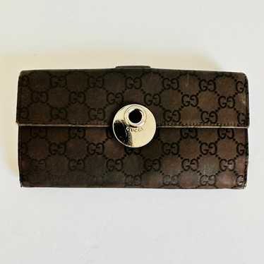 AUTHENTIC GUCCI SIGNATURE LOGO LONG WALLET VINTAG… - image 1