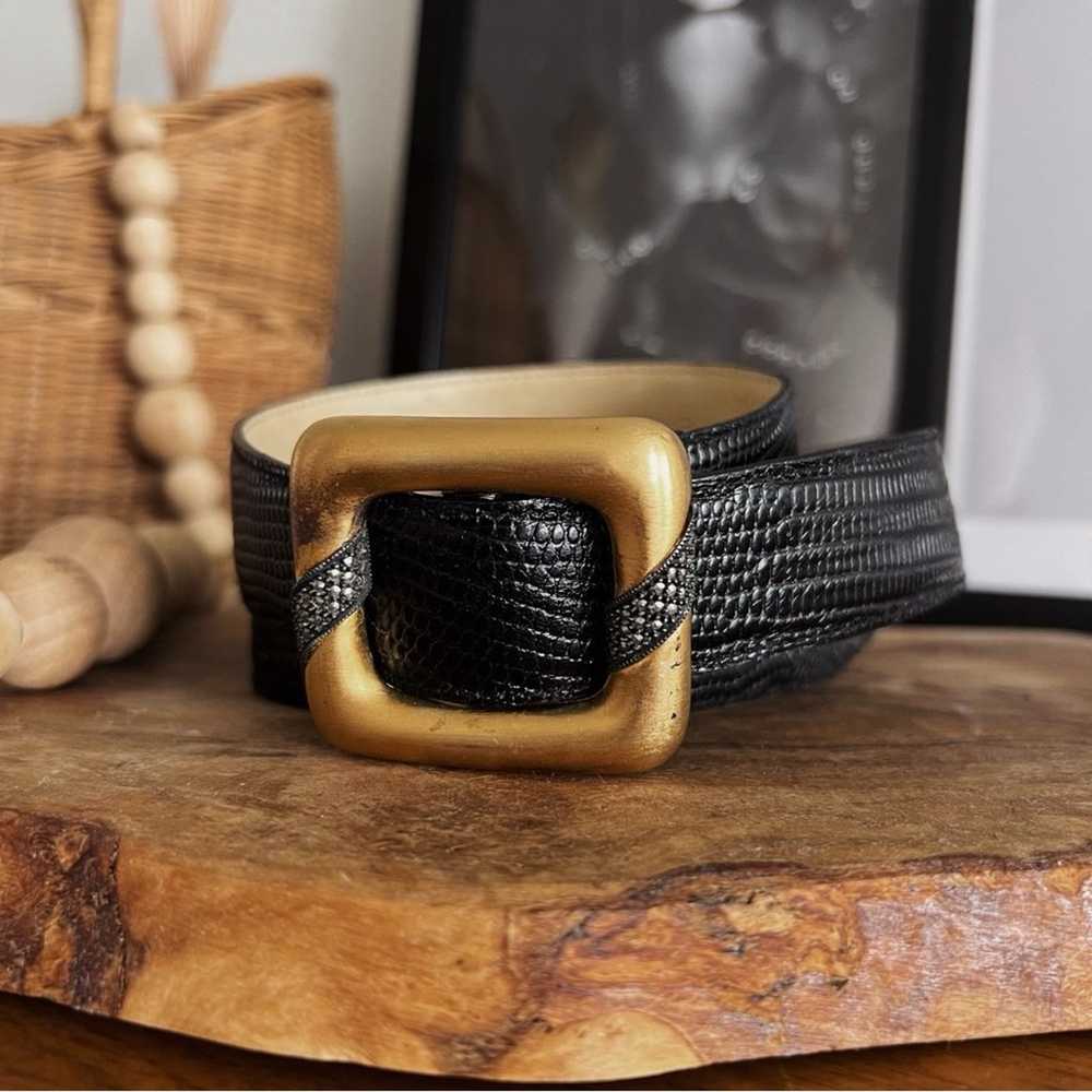 100% LEATHER VINTAGE GOLD AND BLACK TEXTURED BELT… - image 10