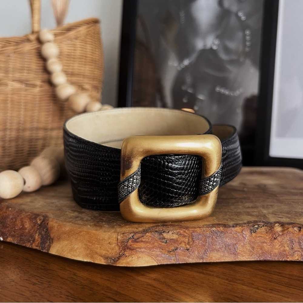 100% LEATHER VINTAGE GOLD AND BLACK TEXTURED BELT… - image 11