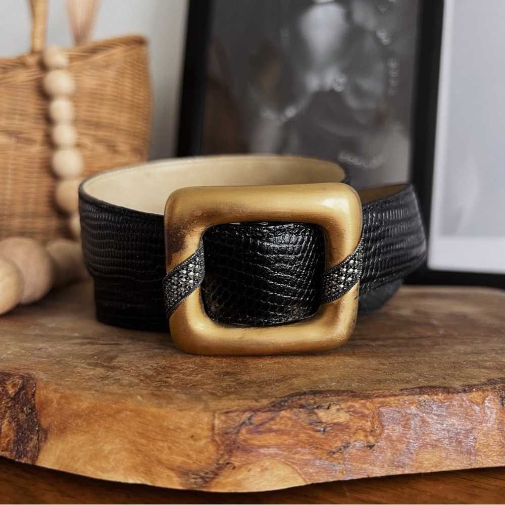 100% LEATHER VINTAGE GOLD AND BLACK TEXTURED BELT… - image 1