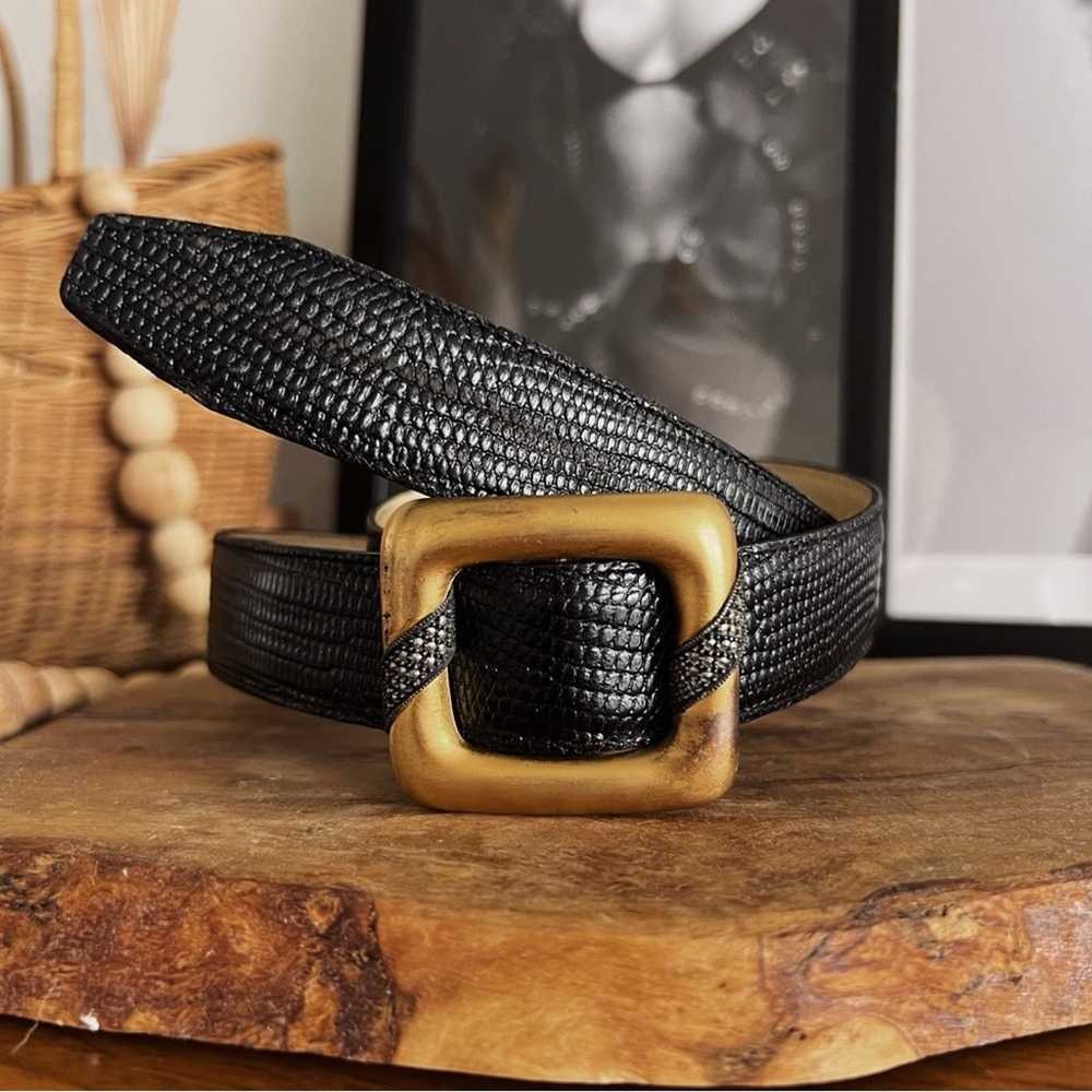 100% LEATHER VINTAGE GOLD AND BLACK TEXTURED BELT… - image 3