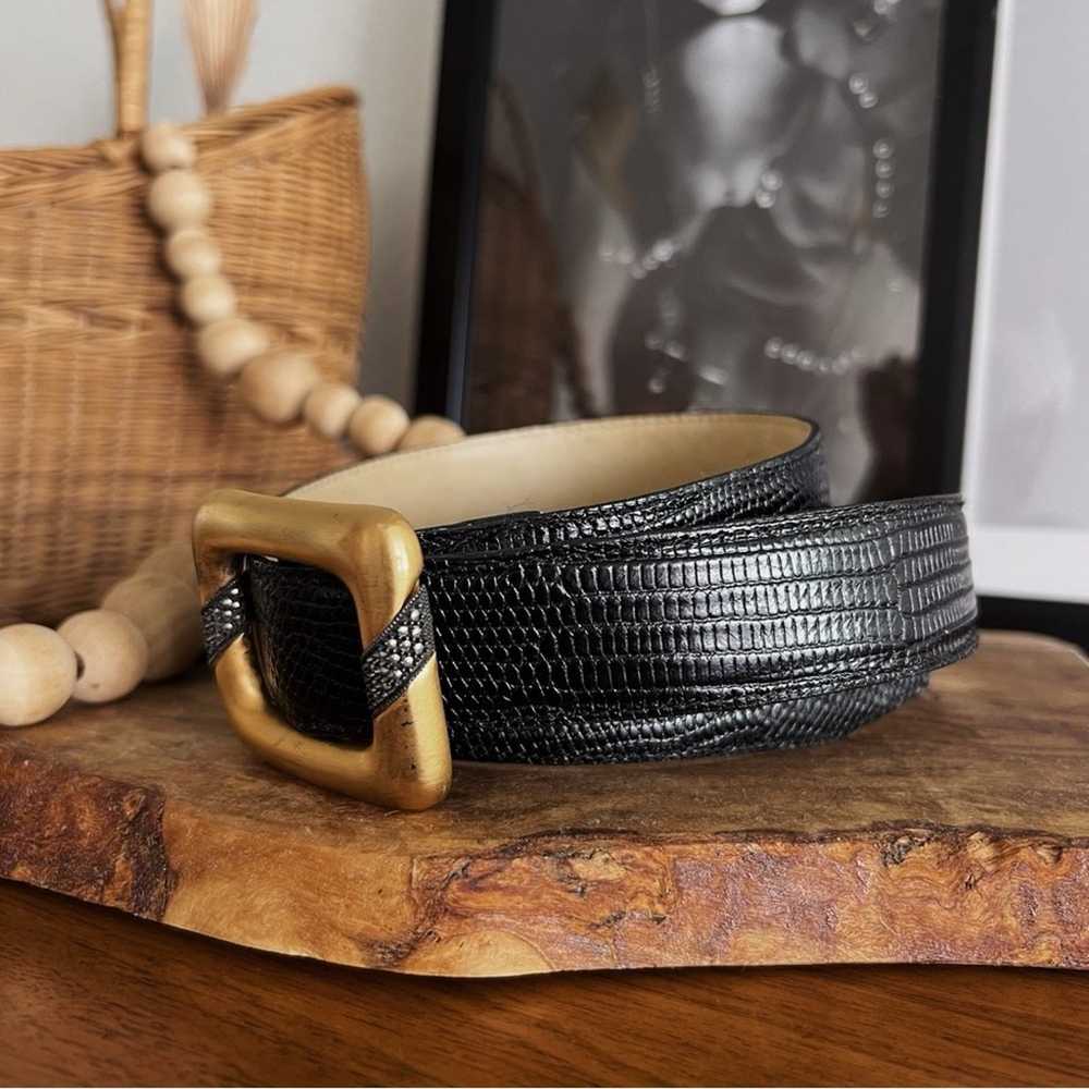 100% LEATHER VINTAGE GOLD AND BLACK TEXTURED BELT… - image 4