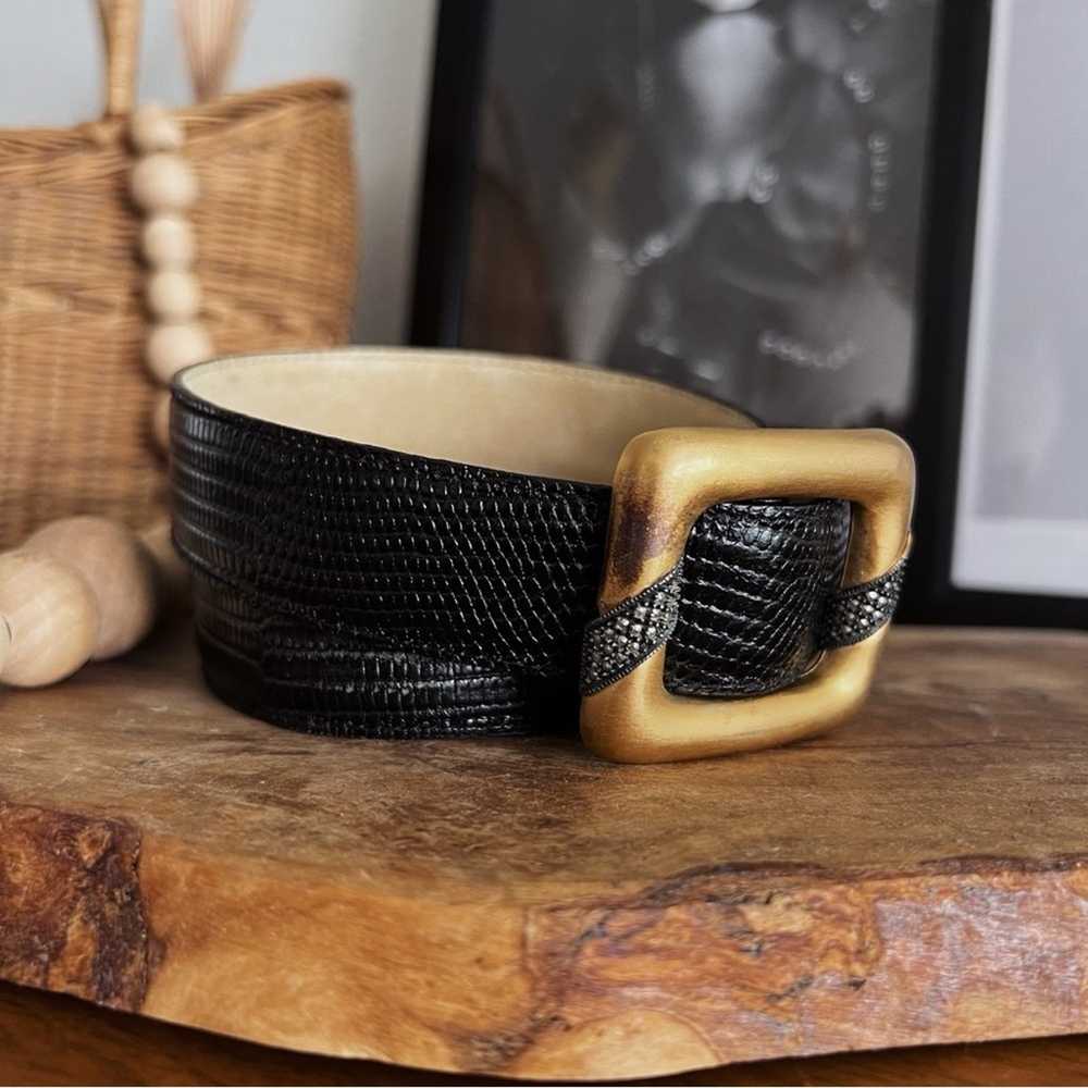 100% LEATHER VINTAGE GOLD AND BLACK TEXTURED BELT… - image 6