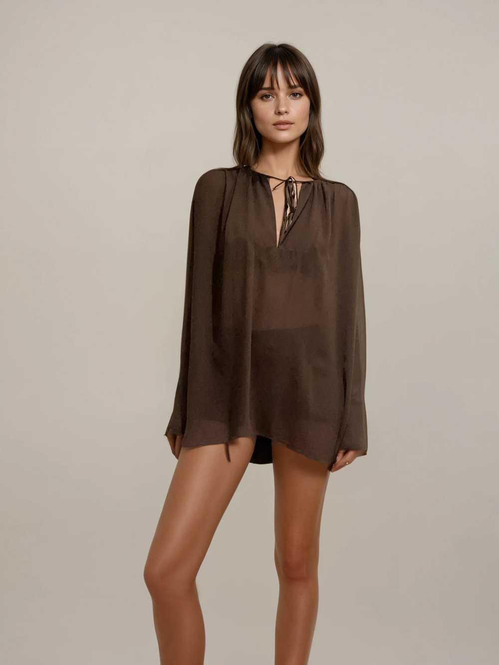 By Malene Birger Brown Sheer Blouse Dress - image 1